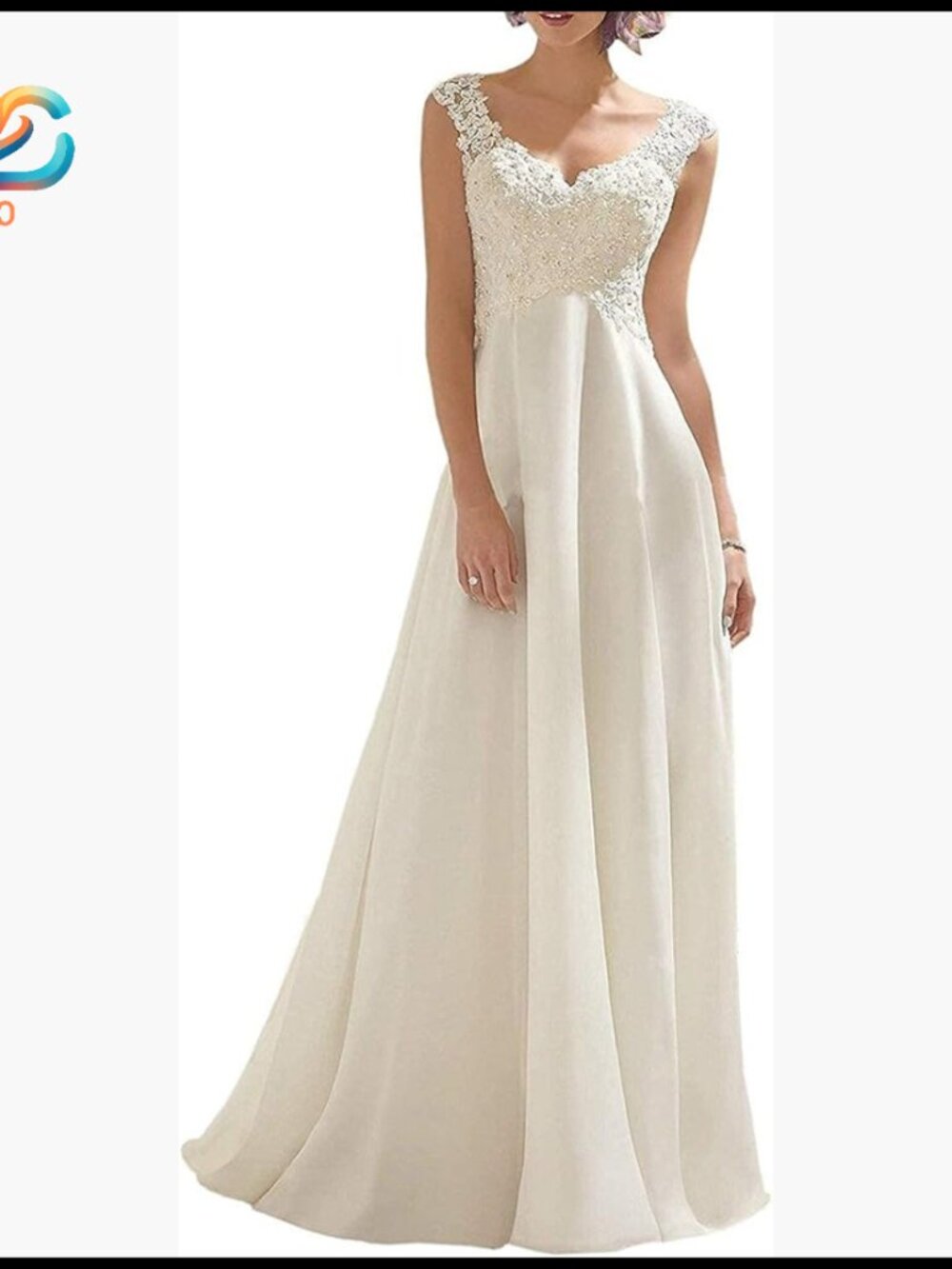 Lace Double V-Neck Sleeveless A-Line Wedding Dress With Sequin Beading